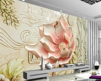 Beibehang Európskej 3D reliéfy kvet Lotus foto nástennú maľbu 3d tapeta pozadie nástenné maľby, tapety na steny, 3 d