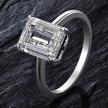Trendy 925 Sterling Silver Vytvorili 8*10 mm Obdĺžnik Zásnubné Prstene Pre Ženy Vysokej Caibon Diamond Strany Jemné Šperky Darček