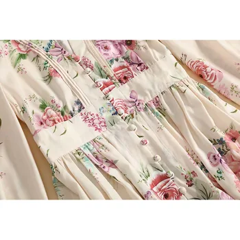 New VYSOKÁ KVALITA 2021 Dizajnér Dráhy šaty, dámske V-Krk Dlhý rukáv Prairie Elegantný Kvetinový Tlač šaty