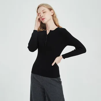 2020 jeseň nové tlačidlo half-open golier tenkým dlhým rukávom pulóver sveter