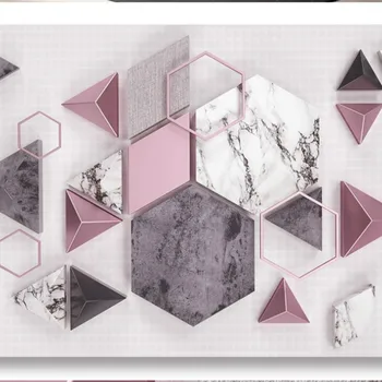 Doprava zadarmo 3d Tapety Maľby Ružová Geometrický Vzor Mramorový Vzor Domova Tapety Obývacia Izba Farebné nástenná maľba