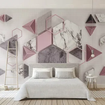 Doprava zadarmo 3d Tapety Maľby Ružová Geometrický Vzor Mramorový Vzor Domova Tapety Obývacia Izba Farebné nástenná maľba