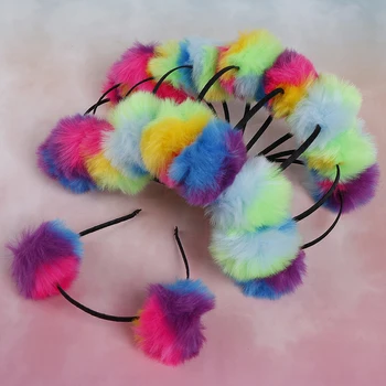 1PcS Náhodné Multicolour Hairband Sladkých Dievčat, Veľké Králik Plyšové Loptu Vlasy Hoop Roztomilé Mačacie Uši hlavový most Pre Deti Vlasy Príslušenstvo
