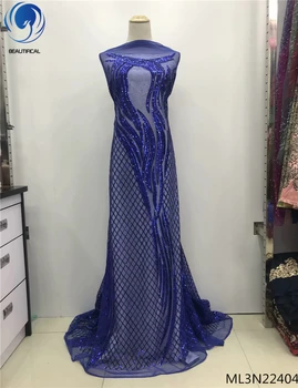 BEAUTIFICAL čiernymi flitrami čipky textílie flitrami afriky tylu čipky textílie kráľovská modrá sequin čipky tkaniny vysokej kvality ML3N224