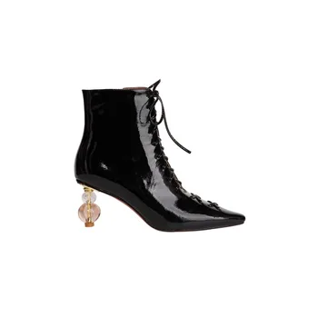GPOKHDS 2021 ženy Členková obuv Hovädzie kože Zime krátke plyšové Štvorcové Prst na Zips, Vysoké podpätky, ženské topánky veľkosti 39