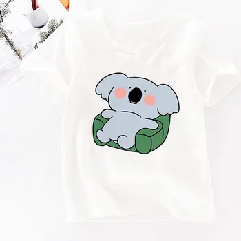 Nové Koala Zvierat Lenivý Gauč T Shirt Dievča Módneho Chlapec Deti Tshirts Harajuku Detské Tričko Krátky Rukáv 24M-9T Kawaii Biele Dievčatá Topy