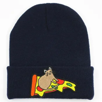 Bavlna Cartoon pizza výšivky Zahustiť pletené klobúk teplé zimné klobúk Skullies spp čiapočku klobúk pre mužov a ženy 107