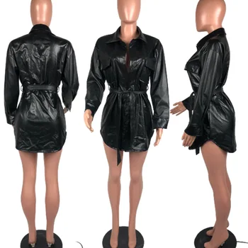 FNOCE 2021 nové jarné dámske faux kožené módne trendy bežné elegantné pevné dlhý rukáv slim all-zápas kožené kabáty