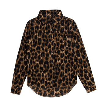 Plus Veľkosť Womens Leopard V Krku Tlačidlo Lady Voľné Bežné Topy, Blúzky, Nové Horúce Predaj Femme Pohodlie Blúzky & Košele