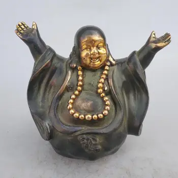 Zbierka čínskeho Ručné staré bronzové Pozlátené Maitreya sochu Budhu, Domáce Dekorácie antické sochárstvo