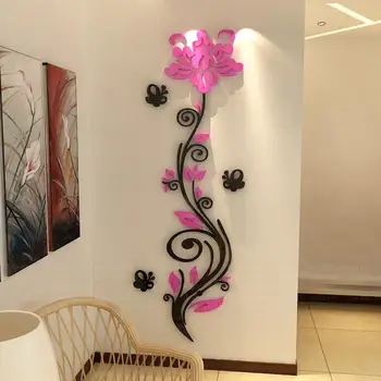 Rose viniča 3d crystal akryl troch-dimenzionální samolepky na stenu Entranceway tv pozadí steny gauč DIY nálepky