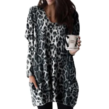 Jeseň Voľné Tričko Žena Vrecku t Shirt Ženy Dlhý Rukáv Leopard Vytlačené Ležérny Top Ženy Oblečenie, Pulóvre Jeseň Oblečenie