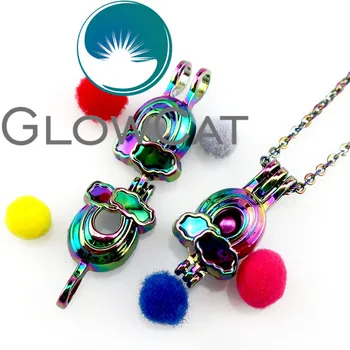 GLOWCAT CC654 Multicolor Dúhové Korálky Klietky Medailón Prívesok Esenciálny Olej Difúzor Pearl Klietky Náhrdelník Dievča Deti Darček