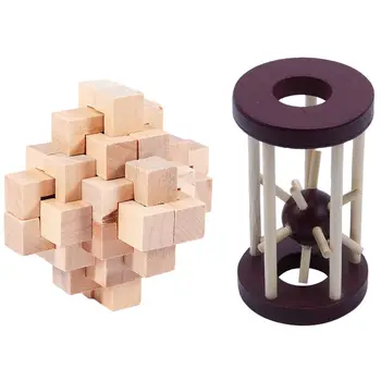 2 ks Drevené Puzzle Mozgu Teaser Hračky Hry :1pcs, Spriahnuté Puzzle & 1pcs Tetrakaidecahedron Zámok Logiky Puzzle