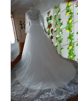 Skutočný Obraz Súd Tain Elegantné Vestidos De Novia Ramena Romantickej Čipky Svadobné Šaty 2019 s Rukávmi
