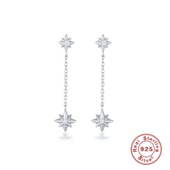 ROMAD Roztomilý Star Reťazca Visieť Stud Náušnice pre Ženy Nádherné Aníz Star Piercing Earings 925 Sterling Silver Šperky kolczyki
