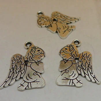 Nevstop 100ks/veľa Antique Silver Modlil Anjel Charms 25x15mm Prívesok Víla DIY Príslušenstvo Šperky