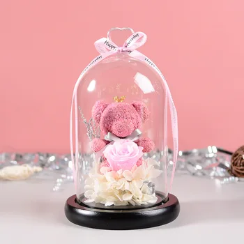 18 cm Konzervované Kvety Valentine Narodeniny, Svadba Halloween Domáce Dekorácie Sklo Pokryté Vysoko Kvalitné Krásne Medveď Rose Giftbox