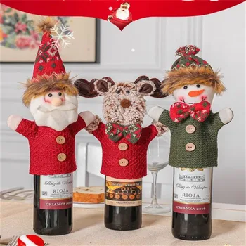 1Pc Vianočné Fľaša Vína Kryt nastaví Veselé Vianočné Dekorácie Pre Domov Vianoce Darček 2020 Strany Večera Vianočný Stôl Dekor#2