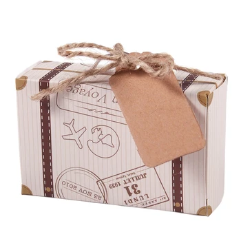 50pcs Mini Kufor Prospech Box Strany Prospech Candy Box, Ročník Kraft Papier s Tagy a lano pre Svadbu/Travel Party/Brid