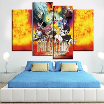 Moderné Domova Wall Art Rámec Obrázok Plátno Typ Tlače Divadlo Edition Charakter Plagát, 3 Ks Anime Víla Chvost Maľovanie