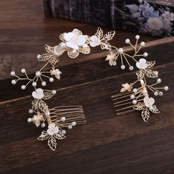 Kórejský ručné zliatiny listy obojstrannú špirála ružové kvety hairband vlasy hrebeňom nevesta svadobné headdress šperky deti