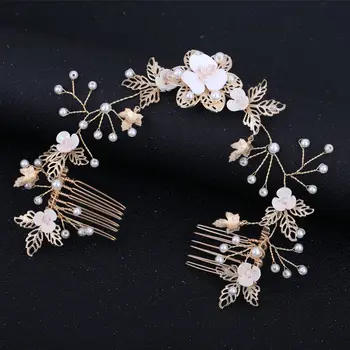 Kórejský ručné zliatiny listy obojstrannú špirála ružové kvety hairband vlasy hrebeňom nevesta svadobné headdress šperky deti