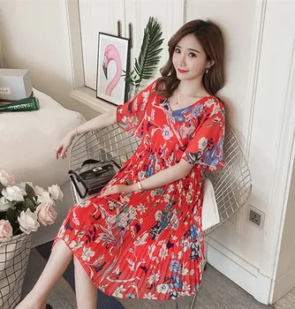 Poungdudu materskej tehotné ženy šaty kvetinový šifón ženy šaty kórejská verzia materskej šaty Mieste real shot