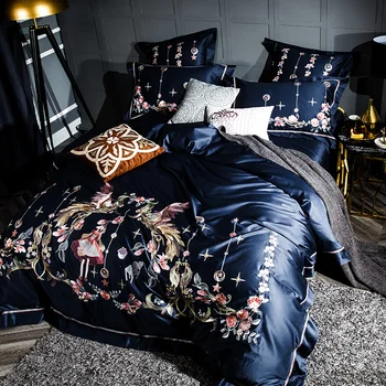 Luxusné Vyšívané 120S Egyeptian bavlna Royal posteľná bielizeň sady Blue Queen Kráľ Svadobné Perinu Posteľ list nastaviť obliečka na Vankúš 4/6pcs
