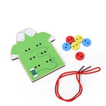 Montessori Výchovy Drevených 2 Farby Nosiť Tlačidlo Základné & Zručnosti Hračky Threading Rada Korálkové Bloky Dieťa Darček K Narodeninám
