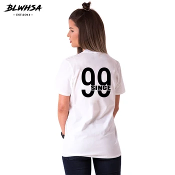 BLWHSA Pár Oblečenie Tričko Žien Od roku 1999 Spolu Písmeno Tlačenej Tees Ženy Muži Lete Výročie T-Shirts Milenca Tričko