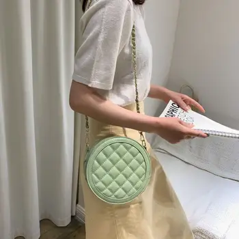 Ženy Okrúhle Rameno Messenger Taška Fashion Reťazca Dizajn Ramenný Popruh Zips Crossbody Taška Kosoštvorec Ružičkový Vzor Kruhové Taška