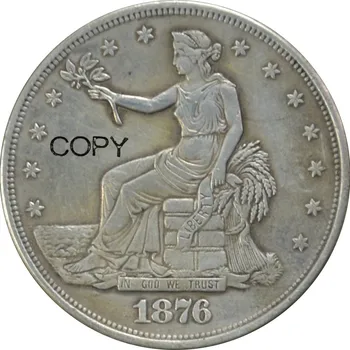 U. S. 1876 S Liberty Sedí Jeden Dolár Obchodu Dolár Mosadz Striebro Pozlátené Replika Mince