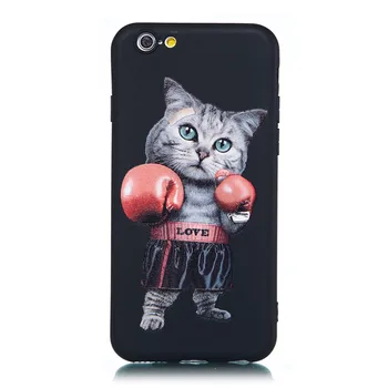 Pre iPhone 6 Prípade jemný Čierny TPU Matné Lakovanie Sova Pierko vzorec Farba psa Boxing Cat Kryt Pre iPhone 6S