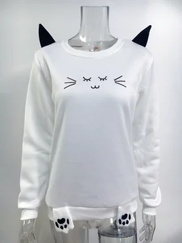 Roztomilé mačka Mikiny, Mikiny 2019 Ženy Bežné Kawaii Harajuku Punk Móda pre Dievčatá Oblečenie Európskej Topy kórejského