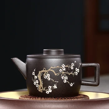 Autentické Yixing Kanvica fialová hliny Kanvica Surovej rudy čierne blato maľované slivka Prispôsobené Master Ručné Čínsky Čaj sada 175ML