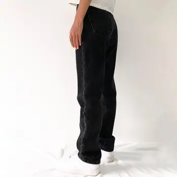 Neforemné nohavice-Jeans pre Ženy, Vysoký Pás Čierne Voľné Rovné Denim Nohavice Módne Vintage Streetwear Nohavice