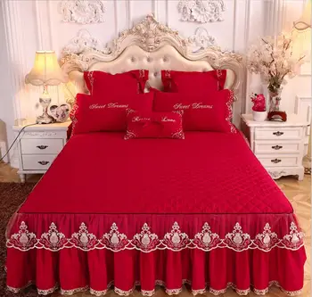 Kórejský Čipky Princezná Posteľ sukne Bavlna Hrubé Teplé Mäkké prehoz cez posteľ Vybavené List Svadobné Matrac, posteľná bielizeň Kryt Domáce Dekorácie