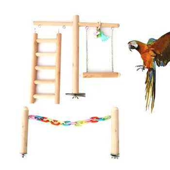 Papagáj Ihrisko Vták Stojí Drevený Rebrík Swing, Klietky, Hračky (Self-Montáž, Prívesky, Náhodné Farby)