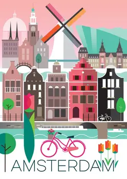Amsterdam, hlavné mesto Holandska, Cestovné Plagáty Vintage Retro Kraft Plagát Plátno Klasické Samolepky na Stenu Domáce Dekorácie Darček