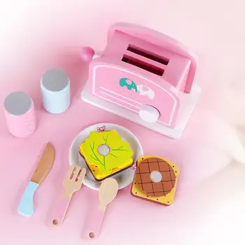 Deti sa Hrajú Dom Drevený Chlieb Maker Hračka Toast Sandwich Stroj pre Chlapcov a Dievčatá Kuchyne