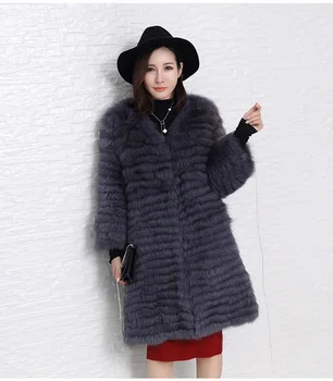 Skutočné fox kožuchy pre ženy jeseň, v zime prírodné líška srsť dlhá bunda 90 cm dĺžka tmavo šedá, biela, čierna srsť C123