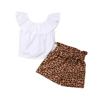 Móda Deti Batoľa, Dieťa Dievča Sady Letných Bavlna Prehrabať Biele Topy Luk Pás Leopard Tlač Šortky 2ks Dievča Oblečenie, Oblečenie 1-6Y