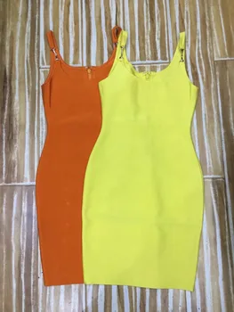 Vysoko Kvalitné Sexy Ženy, Bez Ramienok Žltá Oranžová Mini Rayon Obväz Jednoduché, Elegantné Návrat Domov Večer Party Šaty