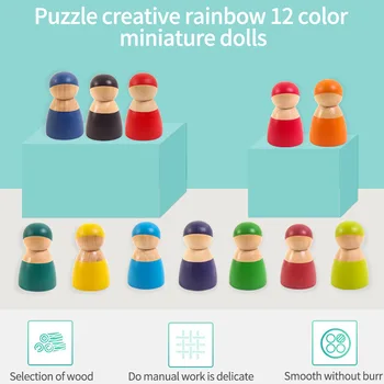 Deti Drevené Montessori 12 Farba Bábika Rainbow Stavebným Montessori Hračka Darebák Blok Hračky Figúrka Vrstvenie Bloky Časti