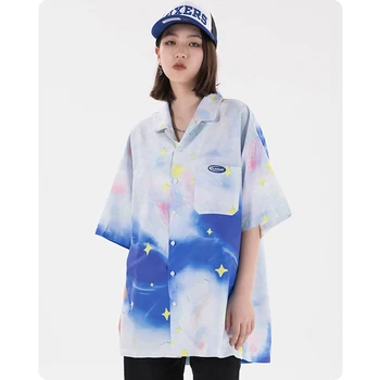 Tie dye na hviezdnej oblohe tričko nadrozmerné ženy, pánske oblečenie Harajuku Hiphop streetwear High street Gotický tee zhuchao letné top