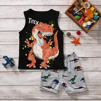 Detské Oblečenie Kombinézu Oblečenie 2ks Nastaviť Chlapec, Dieťa, Batoľa Cartoon Dinosaura Print T shirt Topy + Šortky Pjs Oblečenie Set Oblečenia