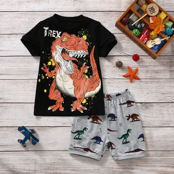 Detské Oblečenie Kombinézu Oblečenie 2ks Nastaviť Chlapec, Dieťa, Batoľa Cartoon Dinosaura Print T shirt Topy + Šortky Pjs Oblečenie Set Oblečenia
