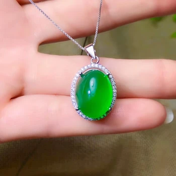 KJJEAXCMY Jemné Šperky 925 sterling silver vykladané prírodné zelené chalcedony drahokam žena krúžok náhrdelník prívesok nastaviť podporu tes