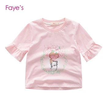 6-14 Rokov Dievča Frill Krátke Sleeve T-Shirts Princezná L Lete Bavlna Topy Tees Deti, Oblečenie Pre Deti Oblečenie